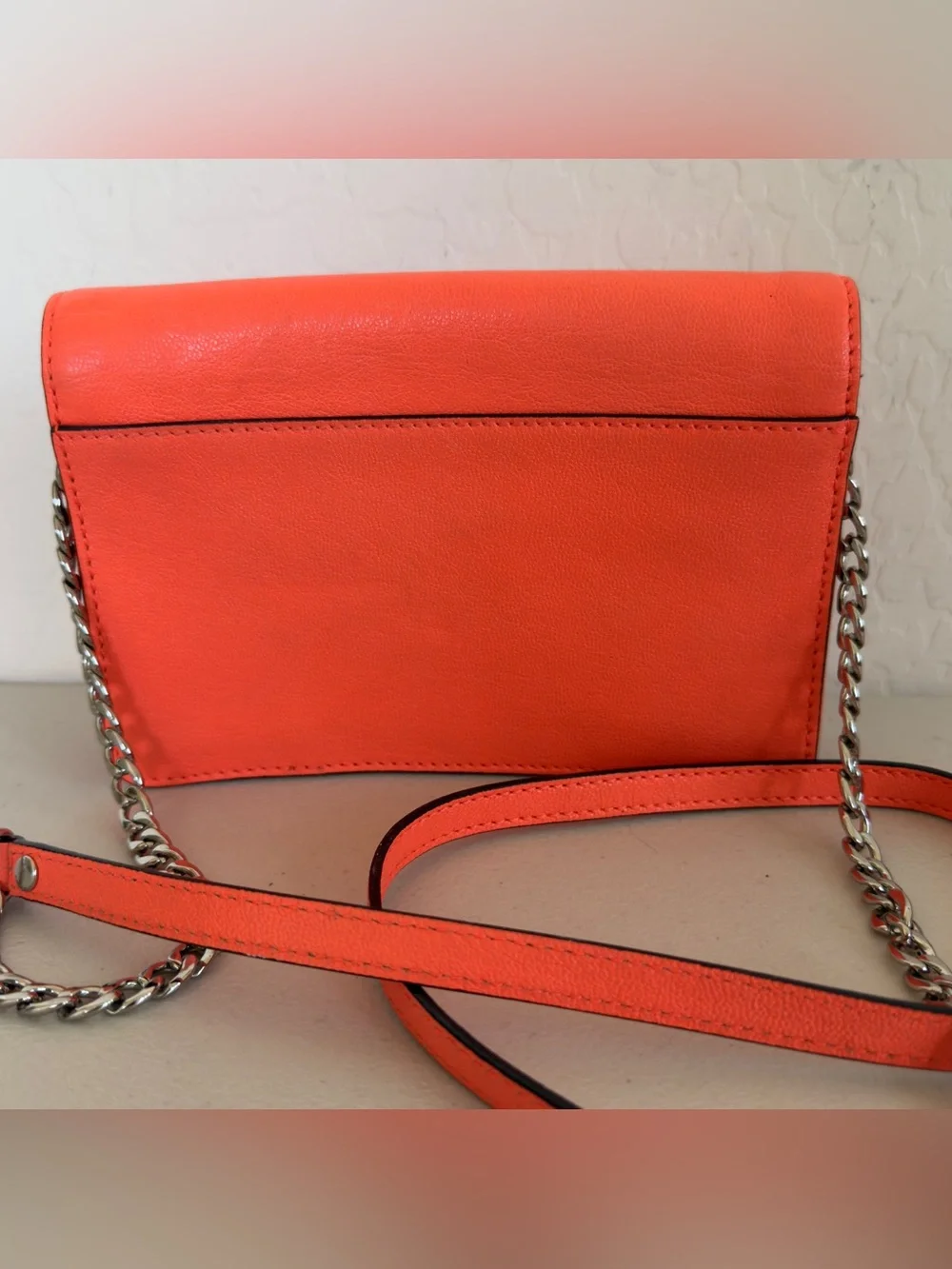 Milly Riley Small Crossbody Bag Clutch in neon coral leather